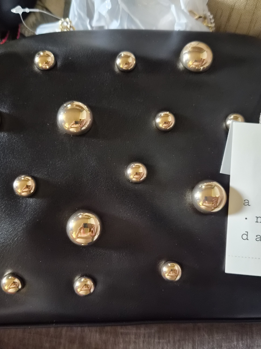 a new day Black Clutch with Gold Stud Embellishments